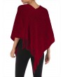 Pom Pom Fringed Batwing Sleeve Sweater - Red Wine One Size