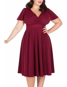 Plus Size Casual Midi Dress V Neck Ruby