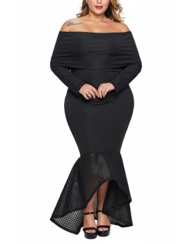 Plus Size Off Shoulder Mermaid Maxi Dress Black