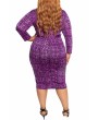 Plus Size Geometrical Bodycon Dress Long Sleeve Purple