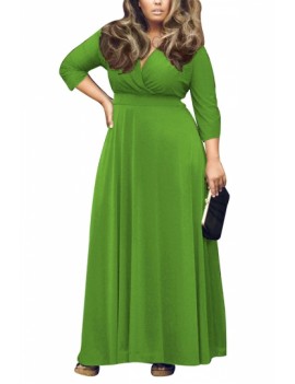 Plus Size Plain Maxi Dress Long Sleeve Green