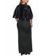 Plus Size Cape Evening Gown Sequin Split Black