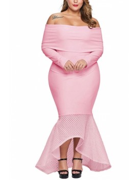 Plus Size Maxi Dress Overlay Off Shoulder Pink