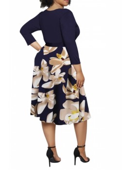 Plus Size Midi Dress Floral Print Apricot