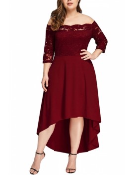 Plus Size Off Shoulder Lace Dress Dip Hem Ruby