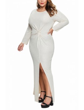 Plus Size Long Sleeve Evening Gown White