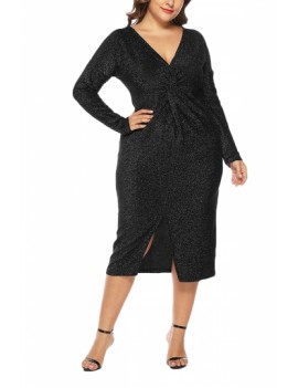 Plus Size Twist Front Bodycon Dress Black