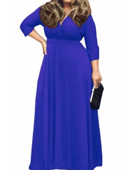 Plus Size V Neck Party Dress Sapphire Blue