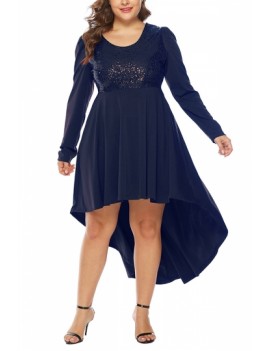 Plus Size High Low Sequin Dress Navy Blue