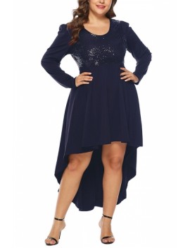 Plus Size High Low Sequin Dress Navy Blue