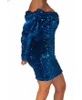 Off Shoulder Club Dress Sequin Blue