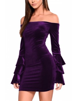 Sexy Off Shoulder Velvet Dress Purple