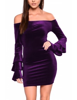 Sexy Off Shoulder Velvet Dress Purple