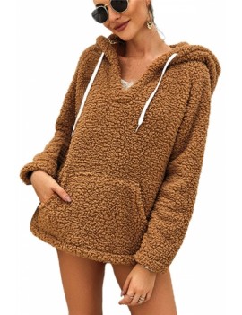 Faux Shearling Pullover Teddy Hoodie Coffee