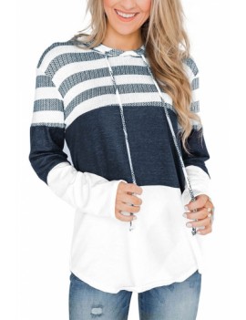 Striped Color Block Hoodie White
