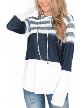 Striped Color Block Hoodie White