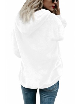 Fuzzy Fleece Hoodie With Pocket White