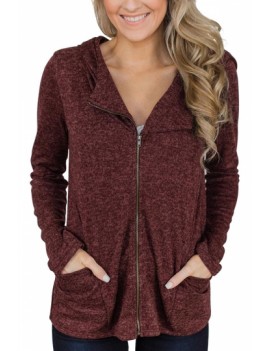 Plain Hoodie Pocket Front Ruby