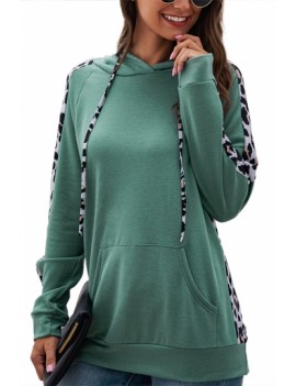 Womens Long Sleeve Leopard Hoodie Green