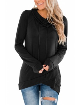 Long Sleeve Drawstring Casual Sweatshirt Black