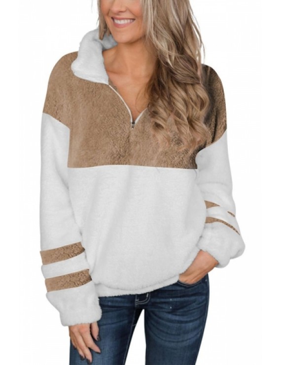 Color Block Pullover Quarter Zip Sweatshirt White