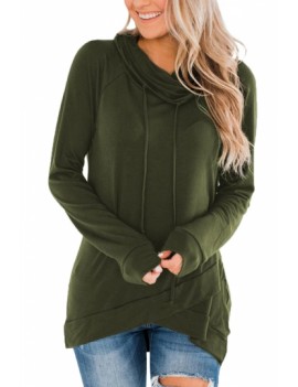 Solid Cowl Neck Pullover Sweatshirt Olive