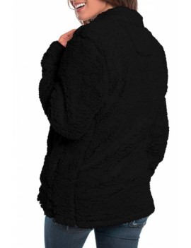 Fuzzy Quarter Zip Sweatshirt With Pocket Black