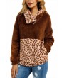 Color Block Leopard Fleece Sweatshirt Coffee