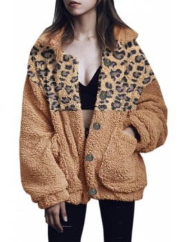 Leopard Oversized Sherpa Jacket Khaki
