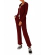 Long Sleeve Casual Jumpsuit Zip Up Ruby