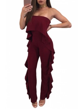 Womens Sexy Ruffle Off Shoulder Tube Top Clubwear Long Jumpsuit Ruby