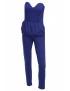 Sapphire Blue Strapless V Neck Pleated Tube Jumpsuits For Women