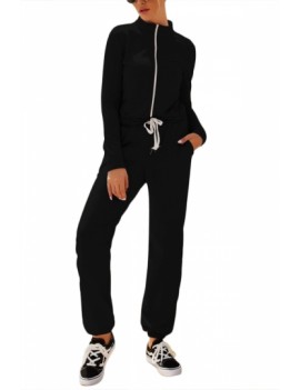 Zip Front Jumpsuit With Pocket Black