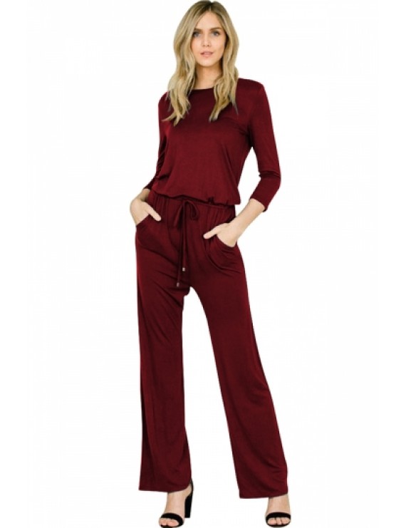 Casual Long Sleeve Jumpsuit Ruby