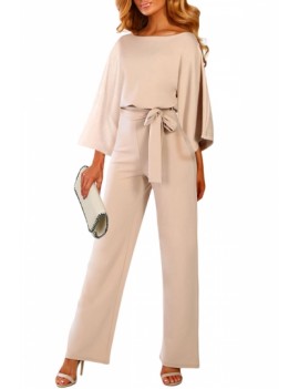 Bell Sleeve Jumpsuit Boat Neck Apricot
