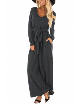 Wide Leg Jumpsuit With Belted Gray